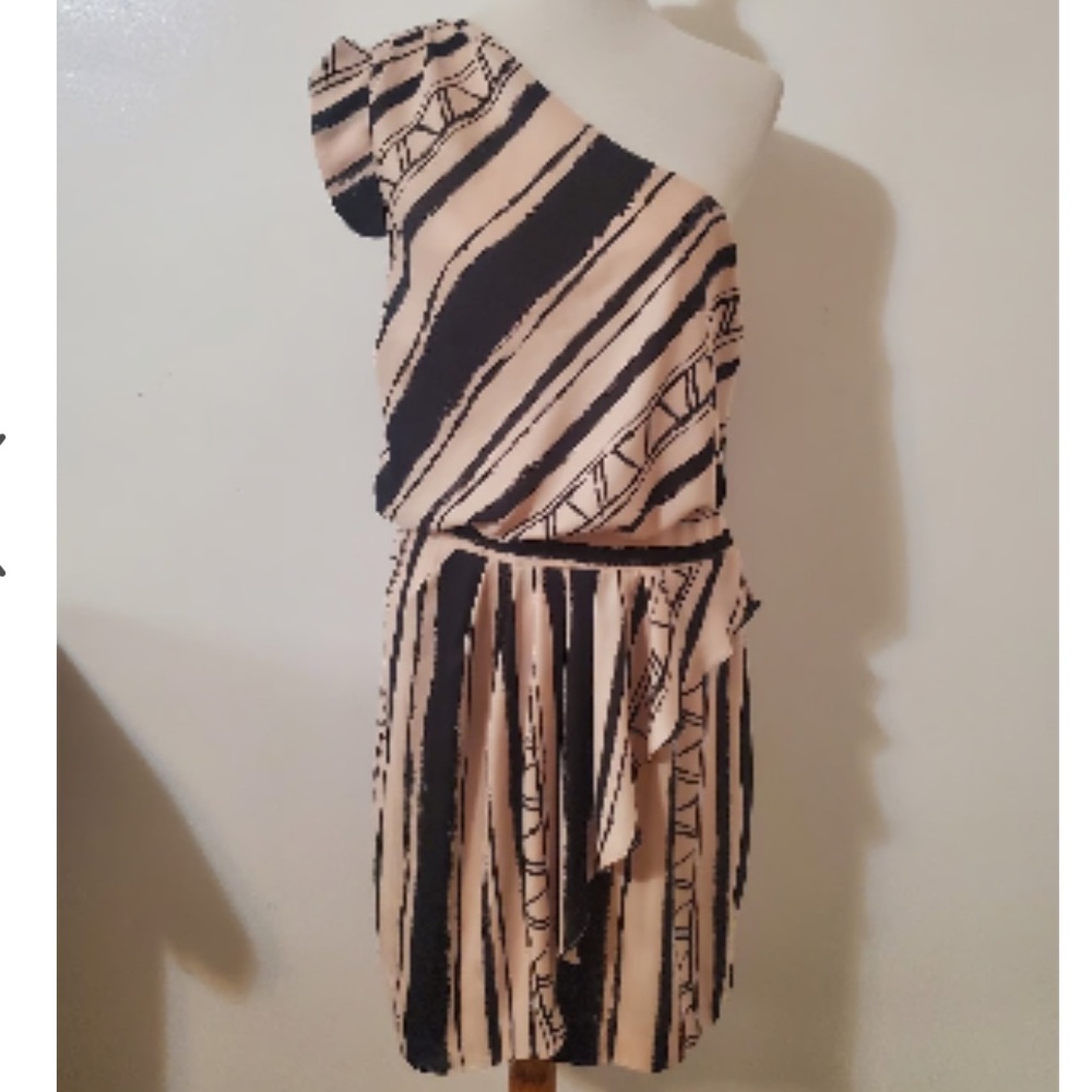 BCBGeneration One-Shoulder Dress | Black and pink/cream color | Size 4